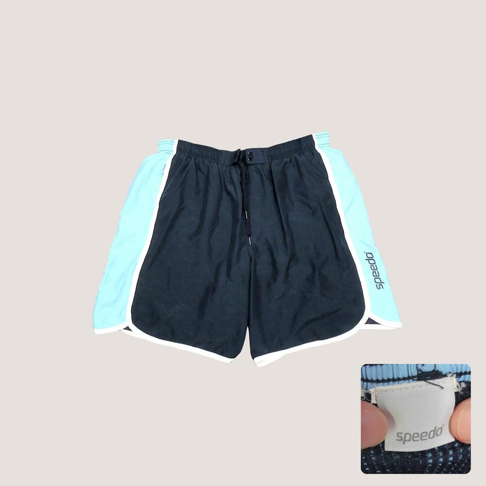 Vintage Y2K Speedo Navy Colorblock Baggy Swim Trunks Shorts Mens XL